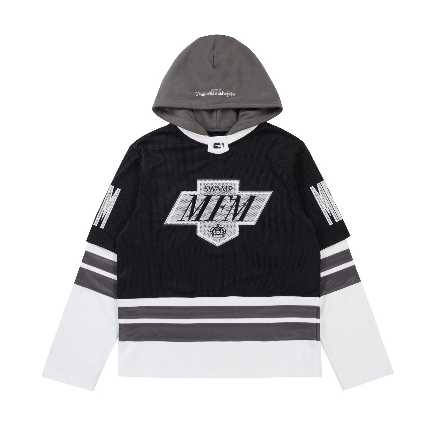 Murd333r.FM LA IC333 Hooded Hockey Jersey Black White
