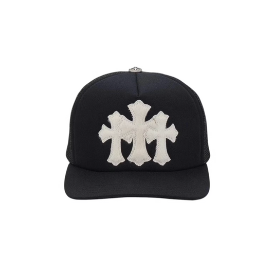 Chrome Hearts White Cemetary Cross (Pony Hair) CH Trucker Hat Black