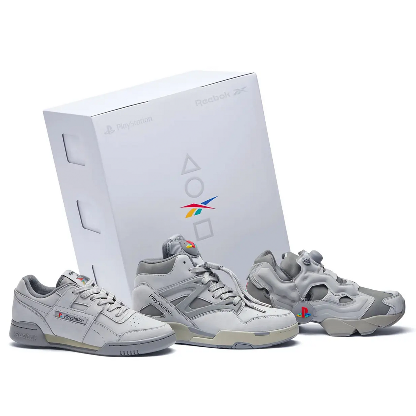 100265884 Reebok Workout Plus, Reebok Pump Omni Zone II & Reebok Instapump Fury 94 PlayStation 30th Anniversary Stacking Box