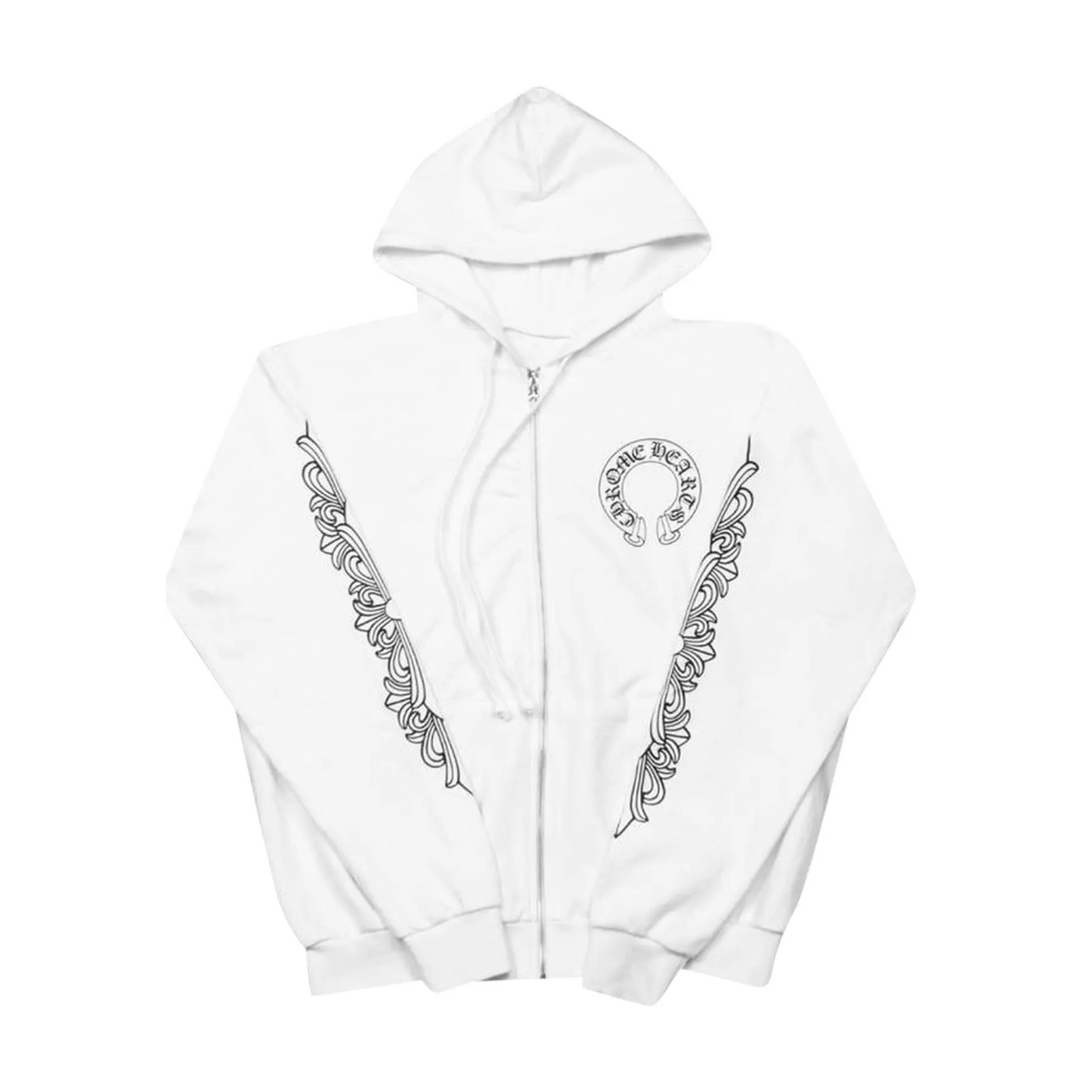 Chrome Hearts Horseshoe Floral Cross Zip Hoodie 'White'