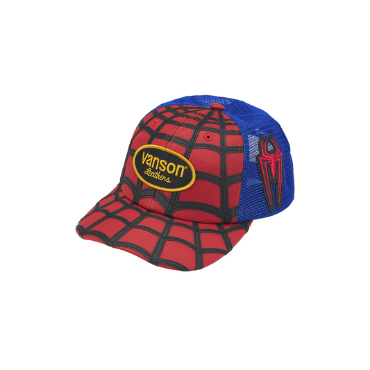 Supreme Vanson Leathers Spider-Man Mesh Back 6-Panel Hat Red