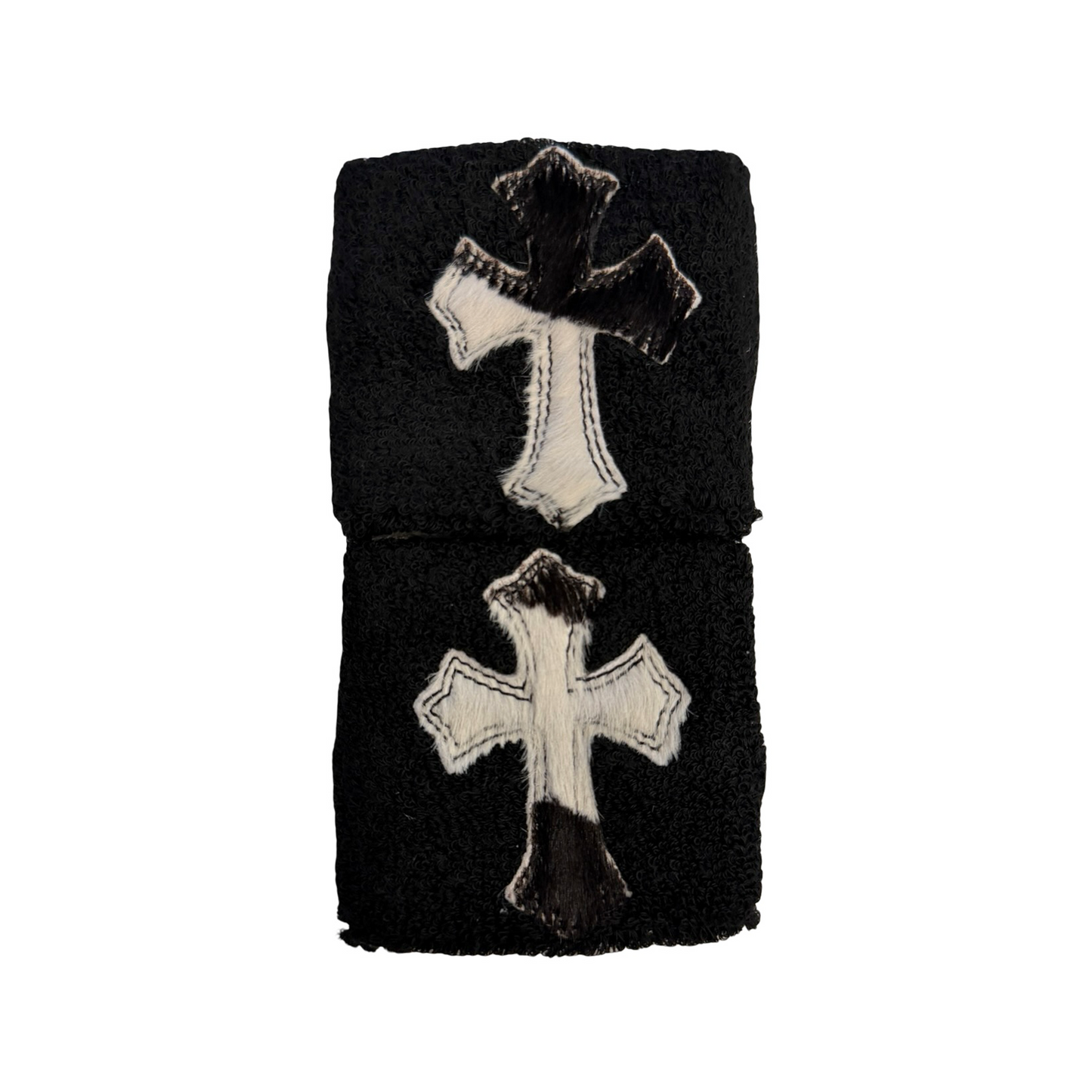 Chrome Hearts Pony Hair Cross Patch Sweatband Set Black White