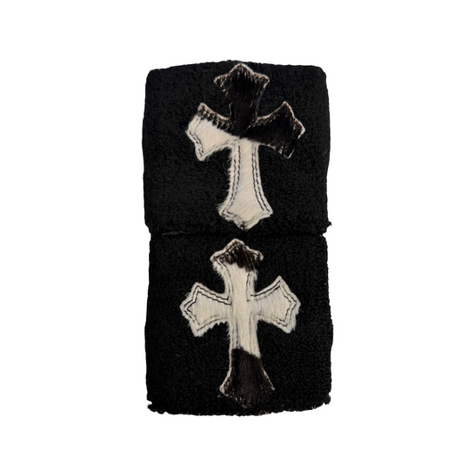Chrome Hearts Pony Hair Cross Patch Sweatband Set Black White