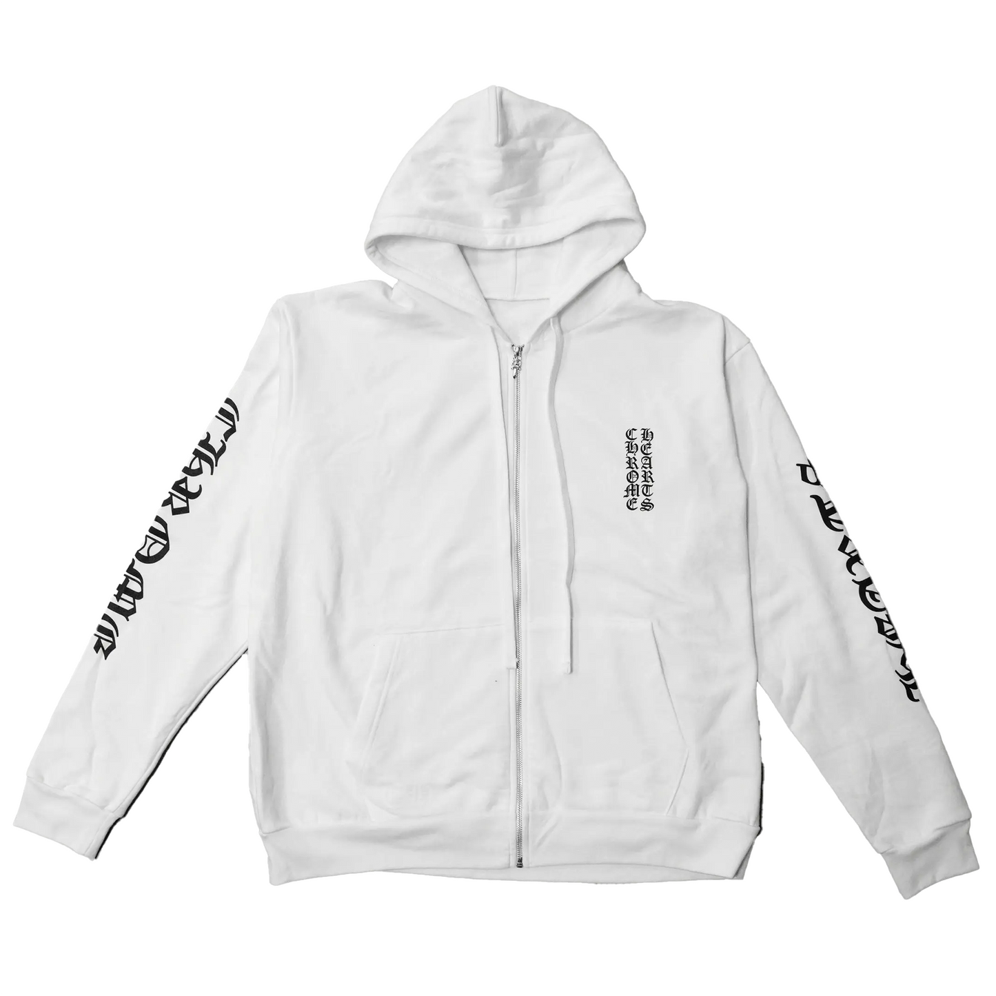 Chrome Hearts Vertical Logo Zip Up Hoodie White