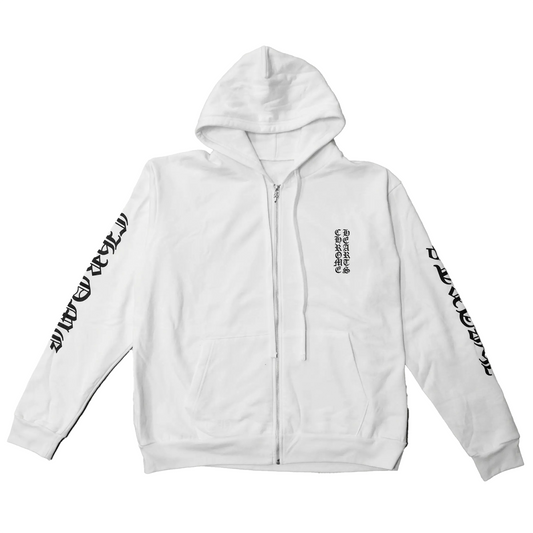 Chrome Hearts Vertical Logo Zip Up Hoodie White