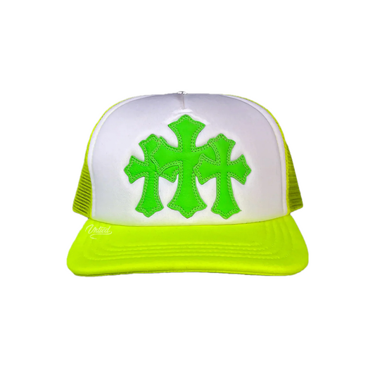 Chrome Hearts Cemetery Cross Trucker Hat Neon Yellow