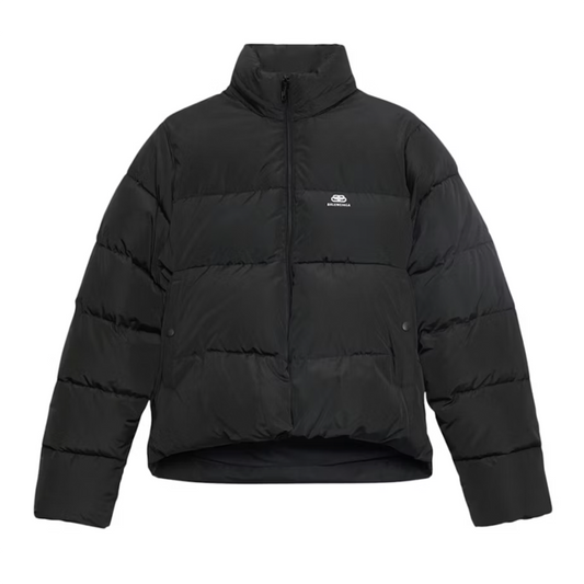 Balenciaga Womens C-Shape Puffer Jacket Black/White Logo