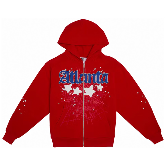 Sp5der Atlanta Zip Up Hoodie Red