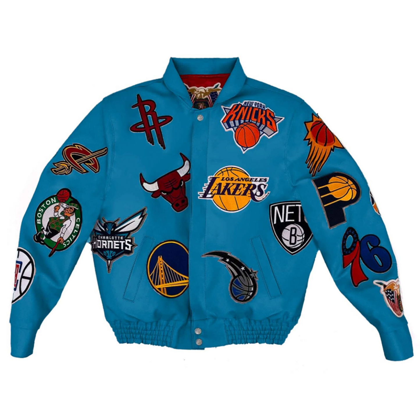 Jeff Hamilton NBA Collage Vegan Leather Jacket Teal [USED] - L (Used)