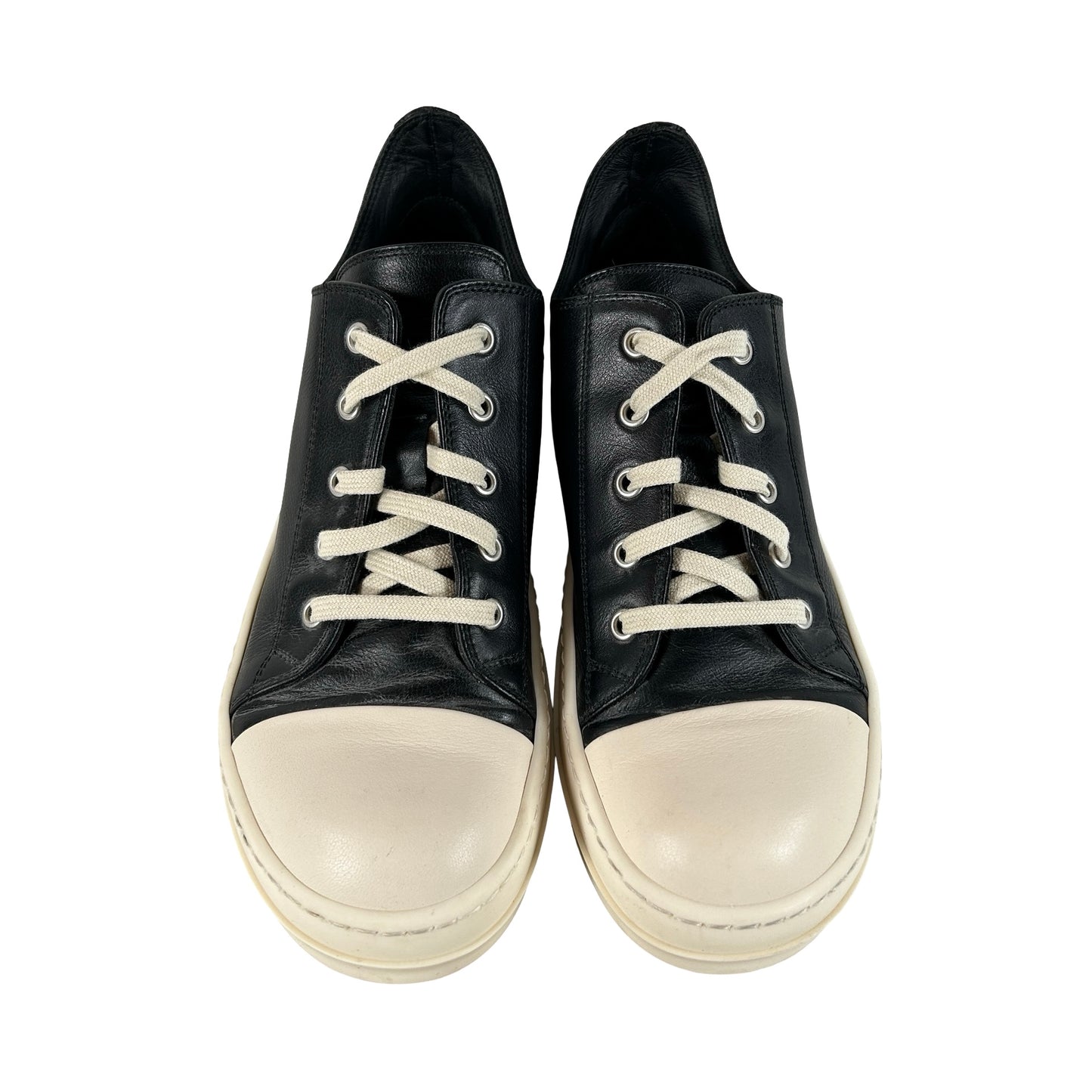 RU02E1891 LCO 911 Rick Owens Low Sneaks Leather Black Milk [USED] - 35 EU (Used) (No Box)