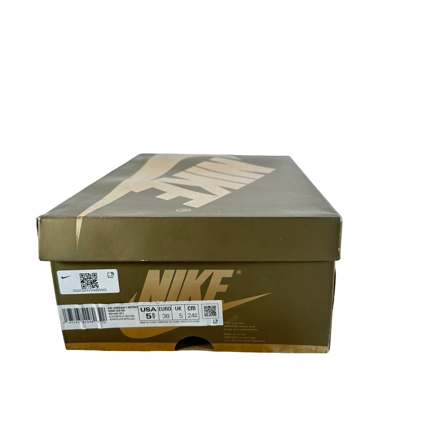 FD1437 071 Jordan 1 Retro High OG Black Metallic Gold (GS) [USED] - 5.5 Y (Used)