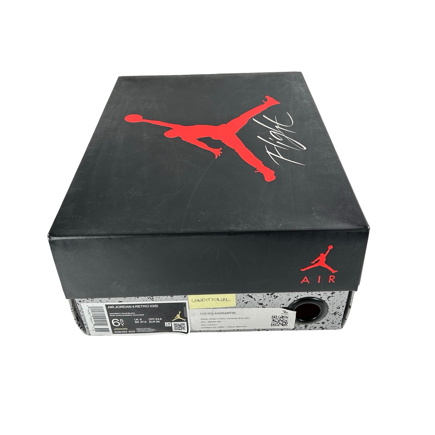 408452 400 Jordan 4 Retro University Blue (GS) [CONDITIONAL] - 6.5 Y (Flaws On Left Uppers)