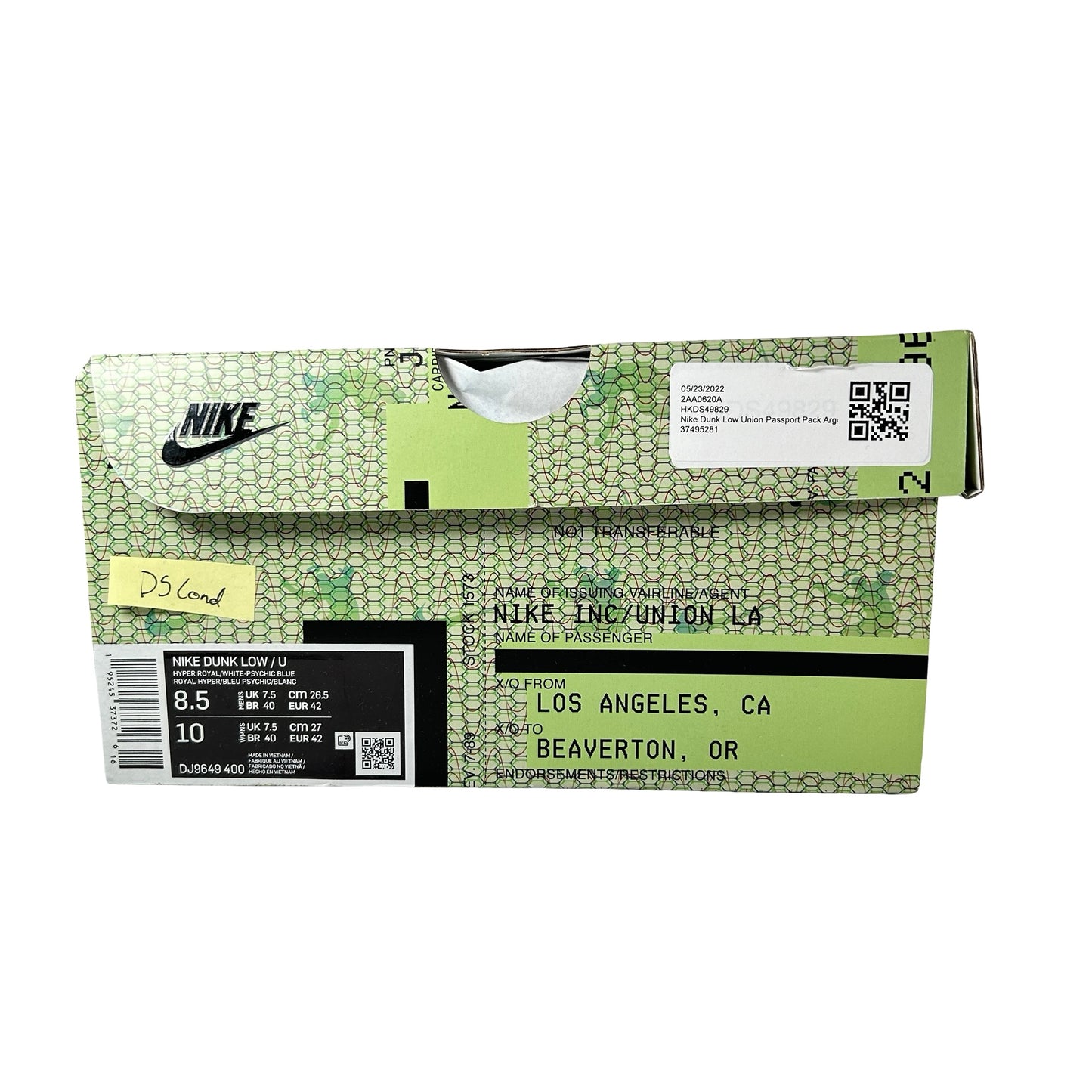 DJ9649 400 Nike Dunk Low Union Passport Pack Argon [CONDITIONAL] - 8.5 M (Yellowing Soles)