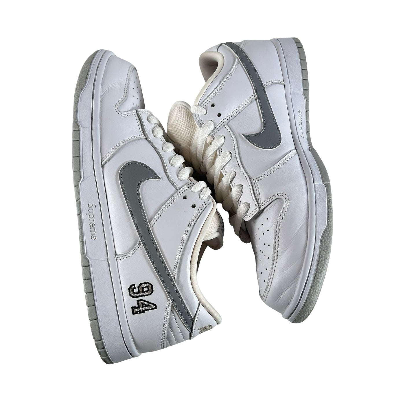 HQ8487 100 Nike SB Dunk Low Supreme 94 White Metallic Silver [USED] - 10.5 M (Used)