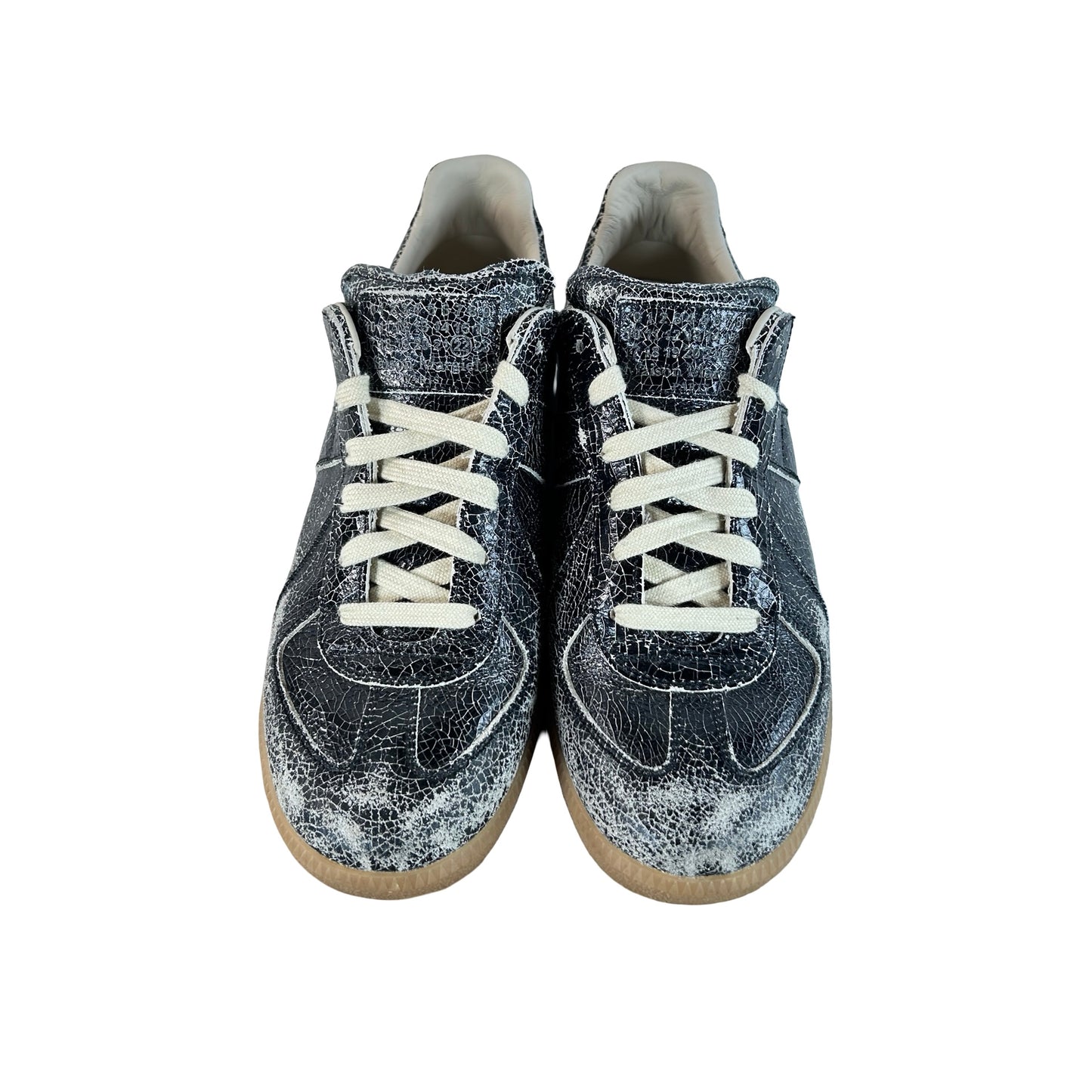 S57WS0517P7424 Maison Margiela Replica Sneakers Black Cracked Leather [USED] - 43 EU / US 10 M (Used) (No Box)