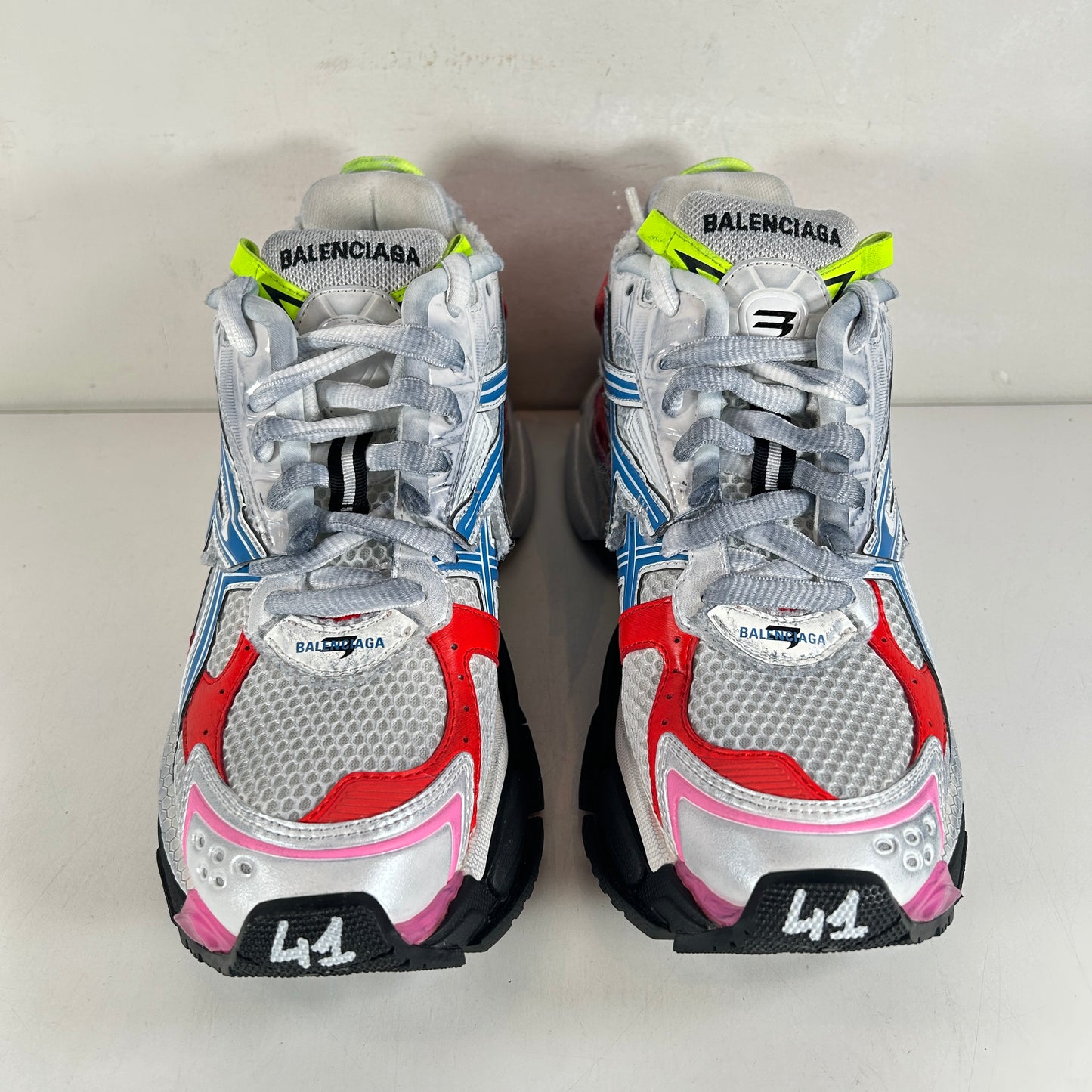 677403W3RB6 Balenciaga Runner Sneakers 'White Blue Red Mesh and Nylon' [USED] - 41 M (Used)