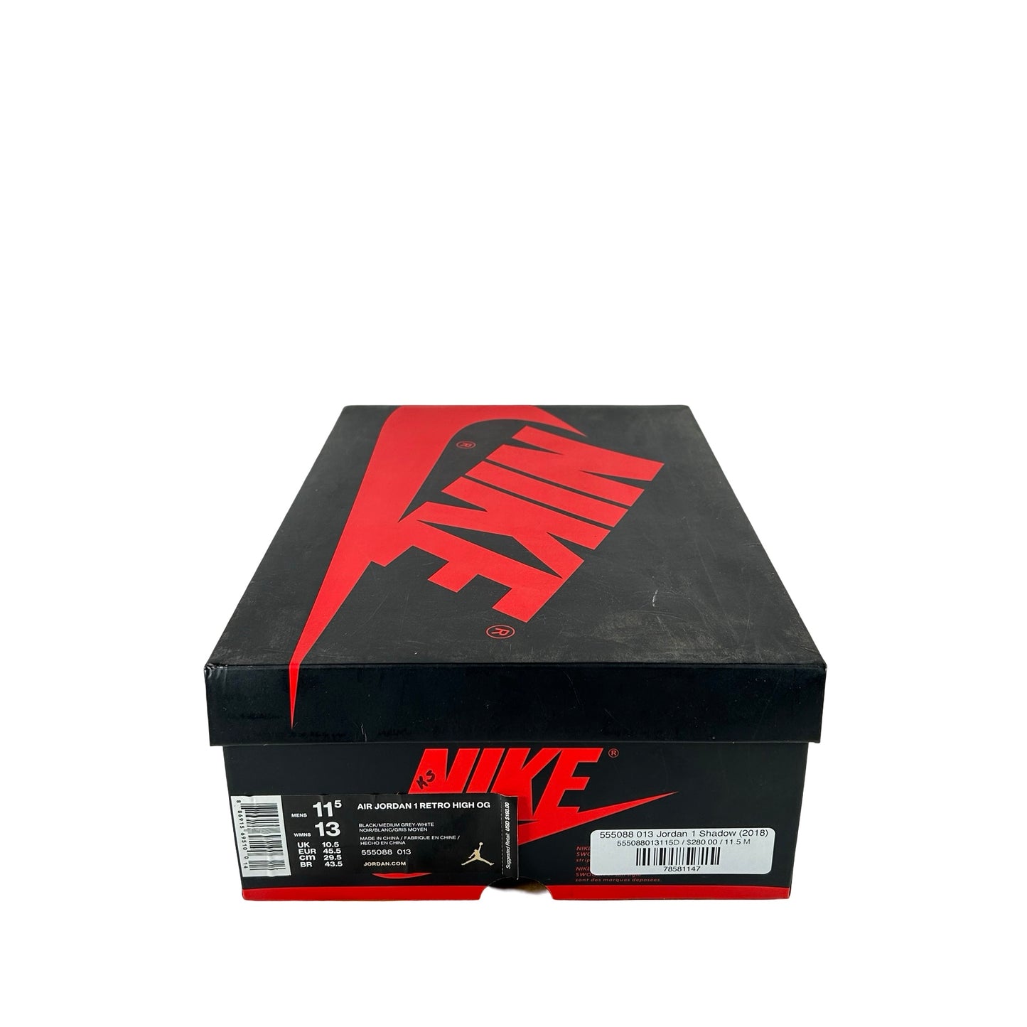 555088 013 Jordan 1 Shadow (2018) [CONDITIONAL] - 11.5 M (Left Shoe Yellowing)