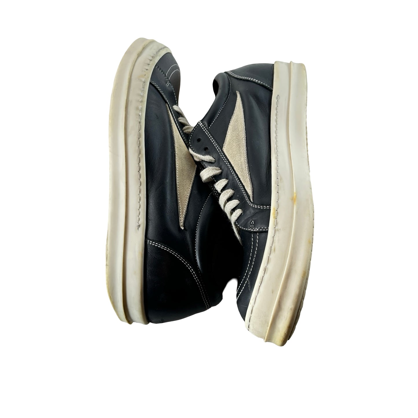 RU01E5897 LGYLVS 911 Rick Owens Vintage Leather Sneaker Black Milk [USED] - 43 EU / 10 US M (Used) (No Box)