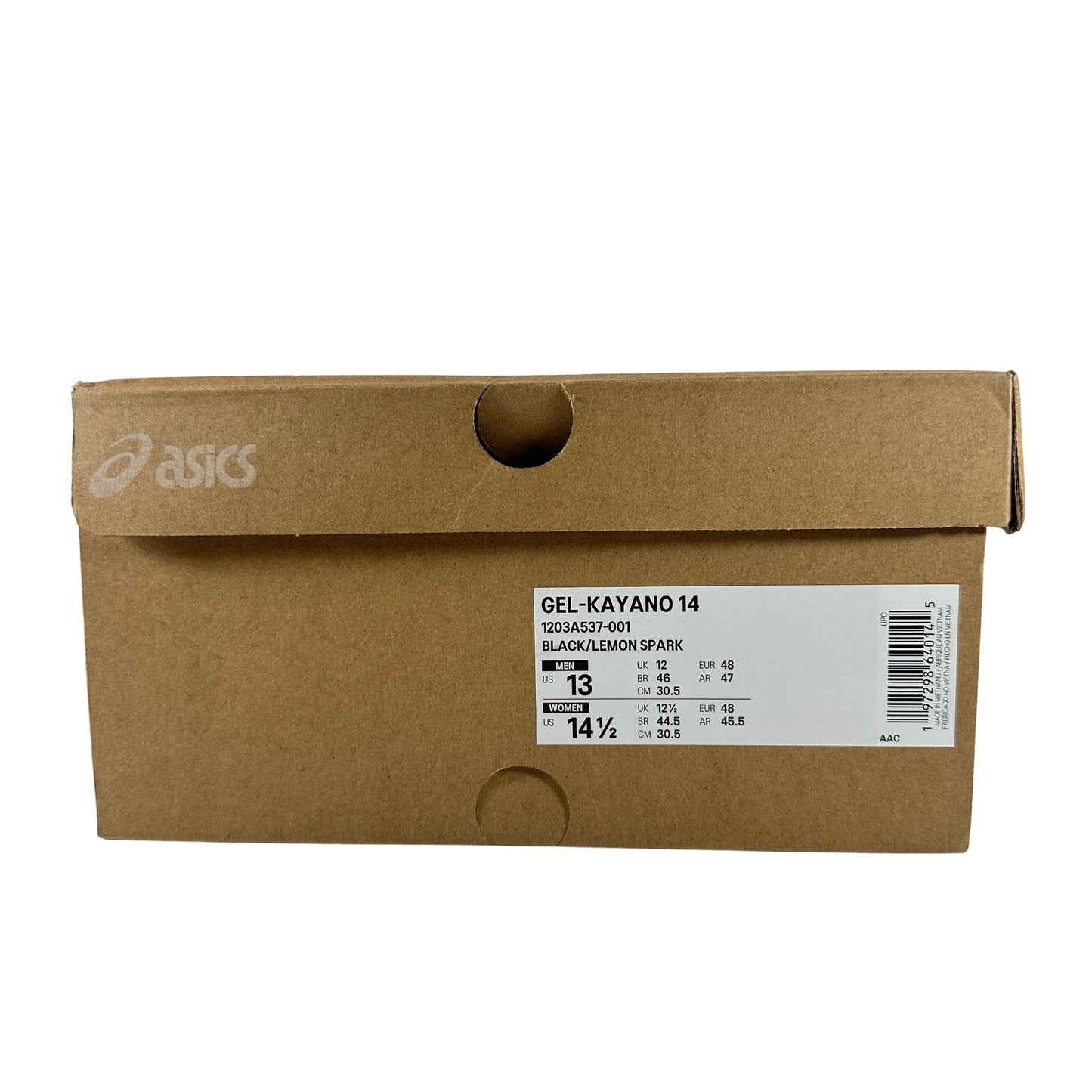 1203A537 001 ASICS Gel-Kayano 14 Black Lemon Spark [USED] - 13 M (Used)