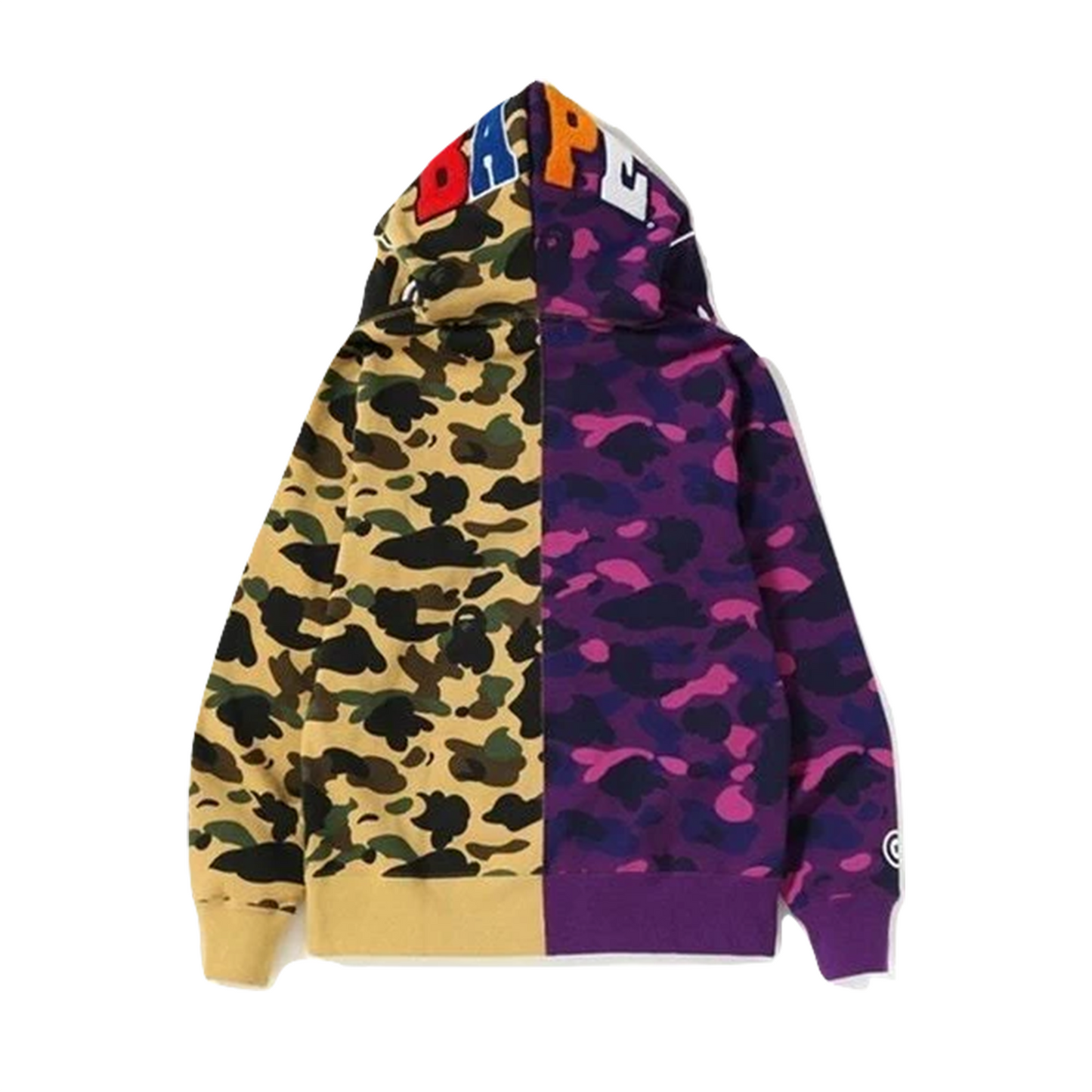BAPE 1st x Color Camo 2nd Ape Half Full Zip Hoodie Yellow/Purple [USED] - XXL (Used)
