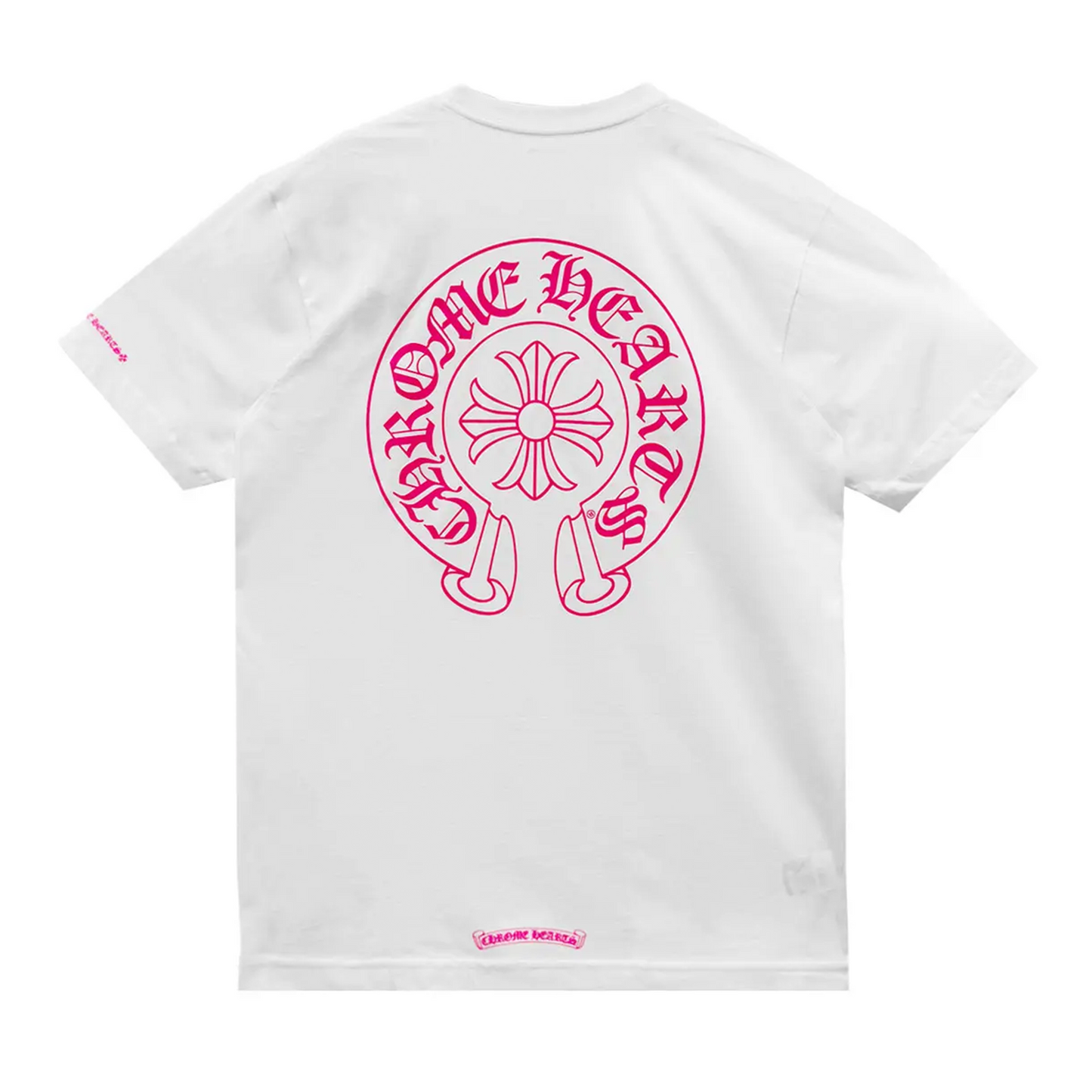 Chrome Hearts Pink Horseshoe Logo Short Sleeve Tee White