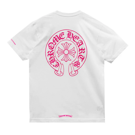 Chrome Hearts Pink Horseshoe Logo Short Sleeve Tee White