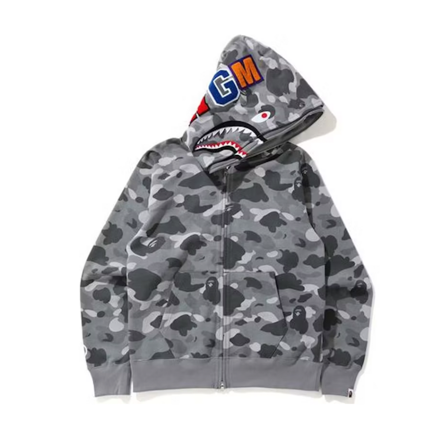 BAPE Color Camo Shark Wide Full Zip Double Hoodie Gray [USED] - M (Used)