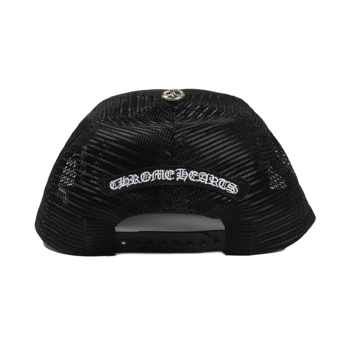 Chrome Hearts Matty Boy Leather Chomper Logo Patch Trucker Hat Black Red [USED]