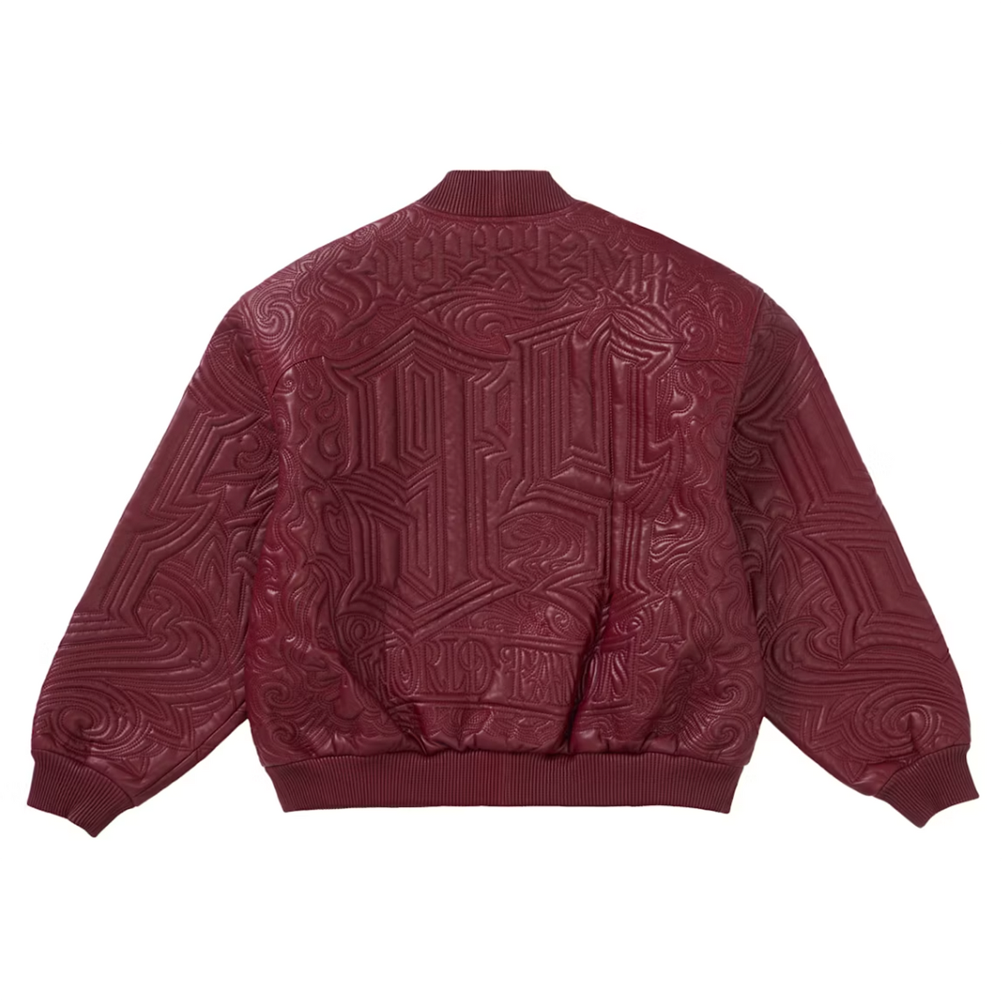 Supreme Mister Cartoon Embroidered Leather Jacket Burgundy [USED] - L (Used)