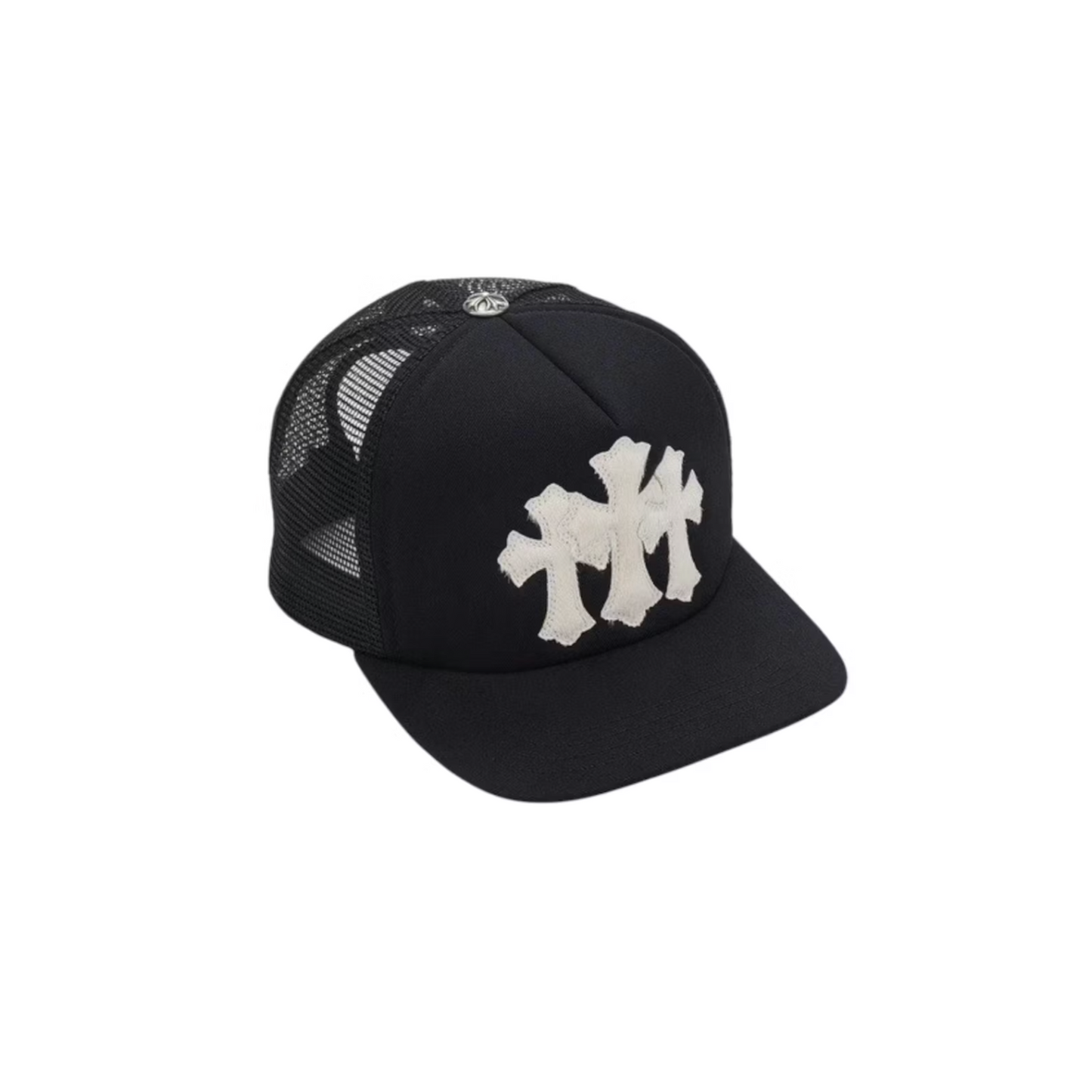 Chrome Hearts White Cemetary Cross (Pony Hair) CH Trucker Hat Black