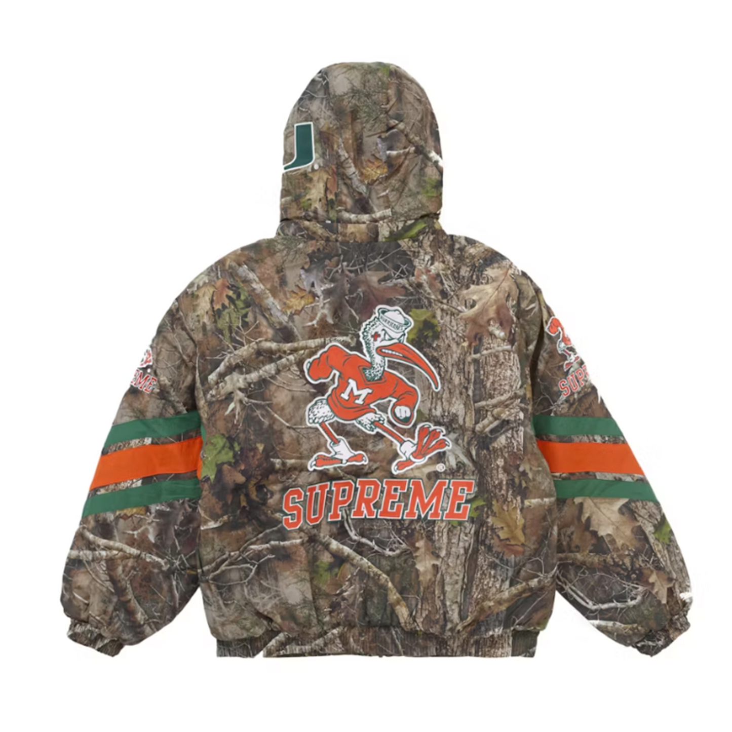 Supreme Mitchell & Ness NCAA Hooded Stadium Jacket Woodland Camo