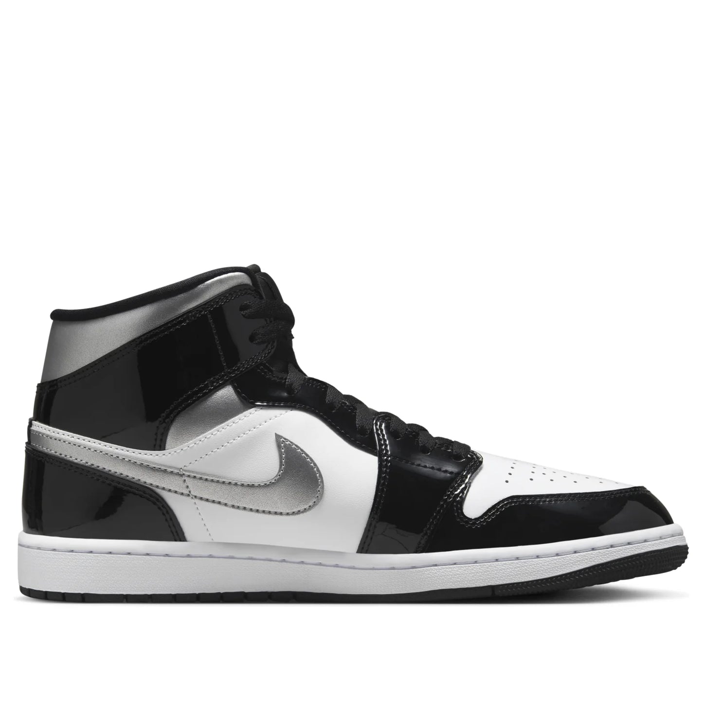 HV0789 010 Air Jordan 1 Mid SE Patent Black White Metallic Silver Metallic Gold