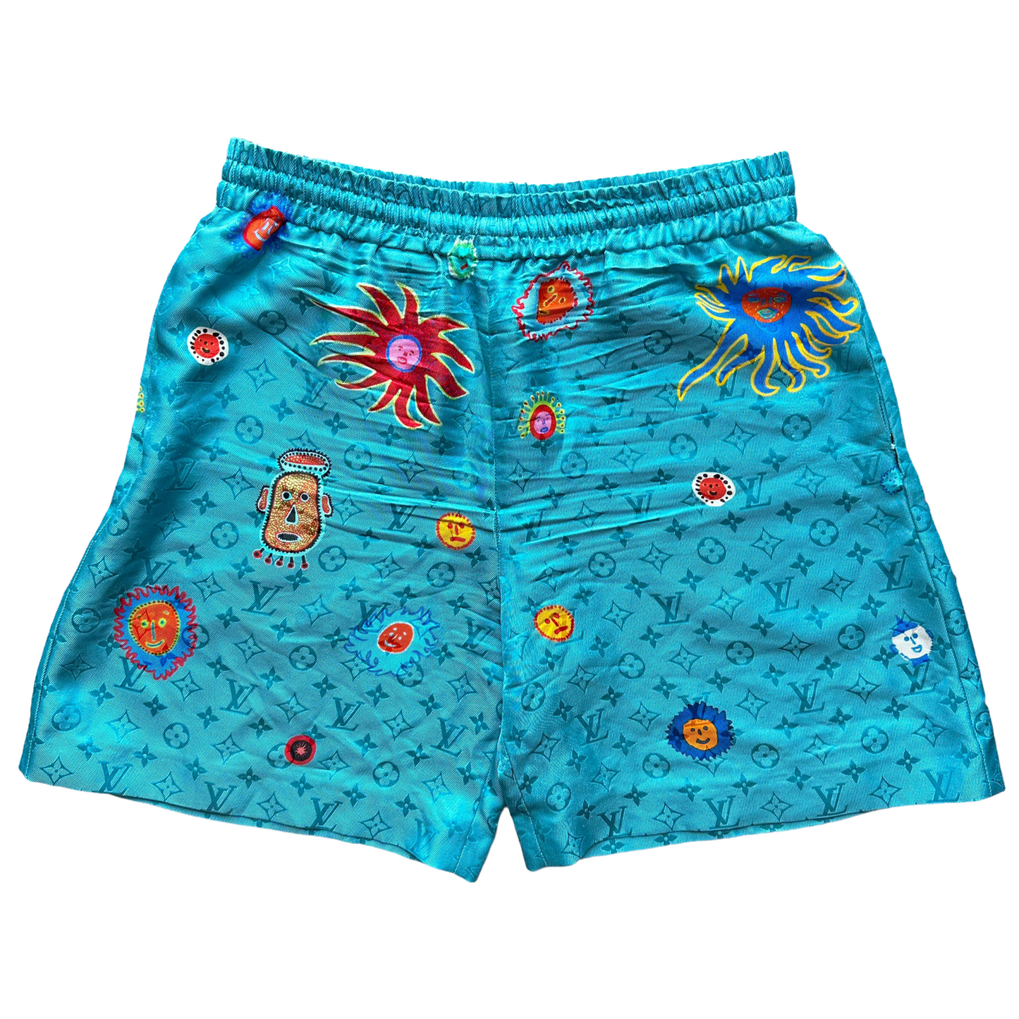 Louis Vuitton Yayoi Kusama Faces Blue Silk Short [USED] - L (Used)