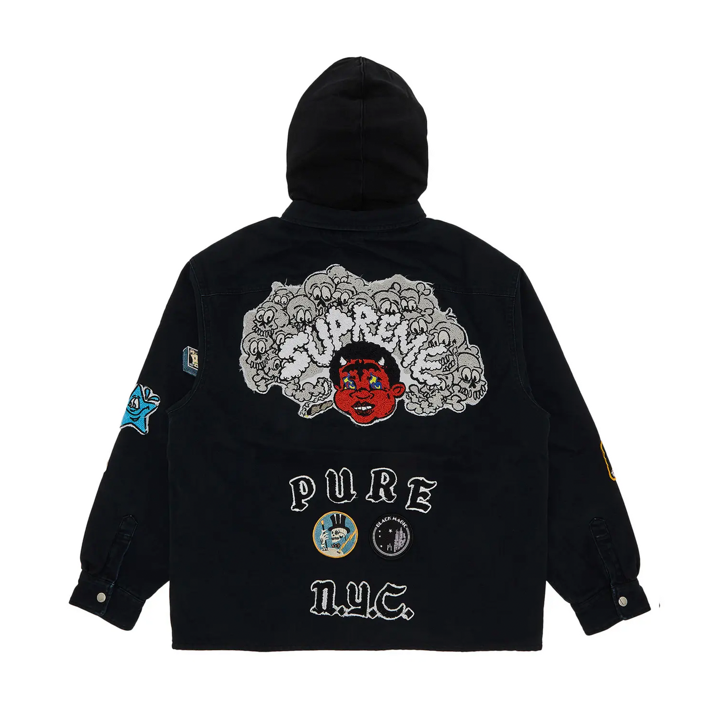 Supreme Patches Hooded Zip Up Shirt Black