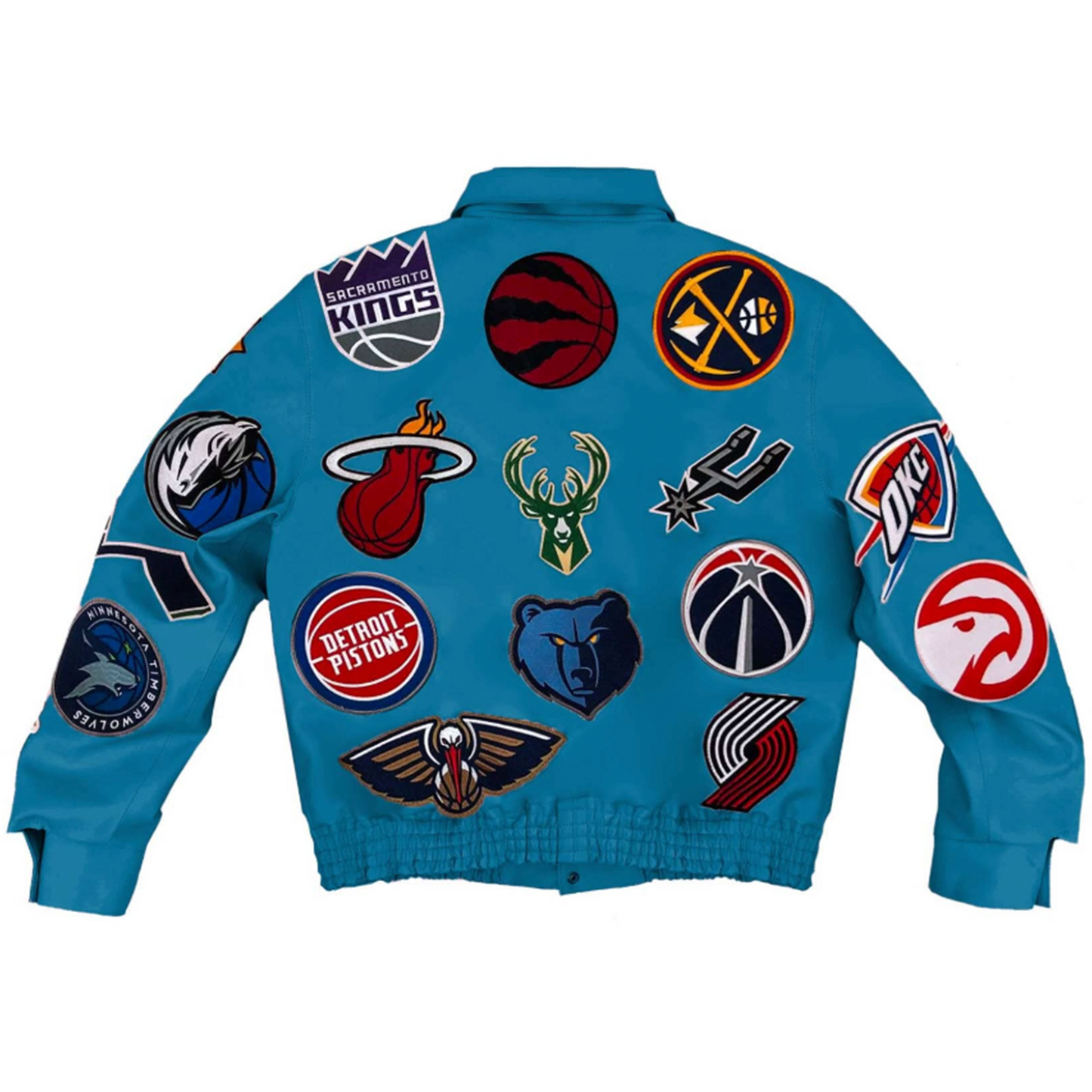 Jeff Hamilton NBA Collage Vegan Leather Jacket Teal [USED] - L (Used)