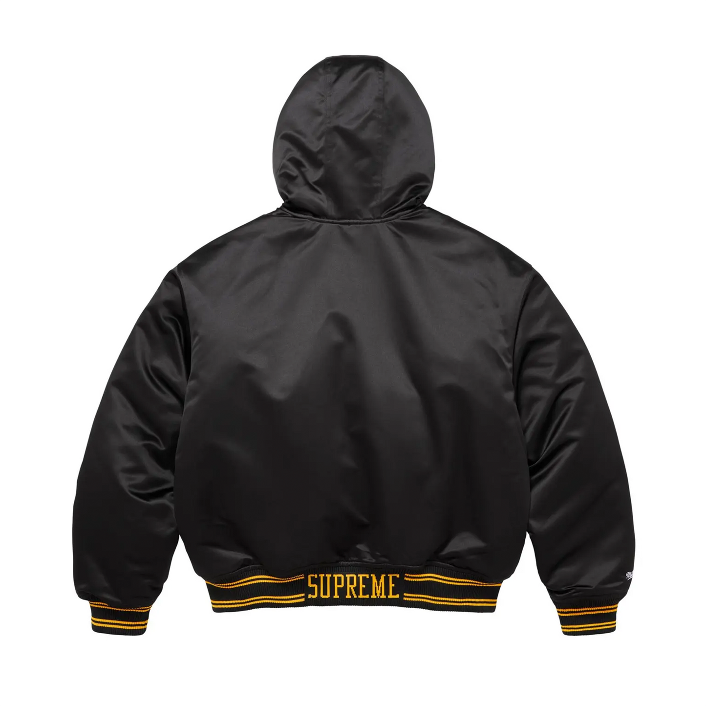 Supreme x Mitchell & Ness Lined Hooded Satin Varsity Jacket Black