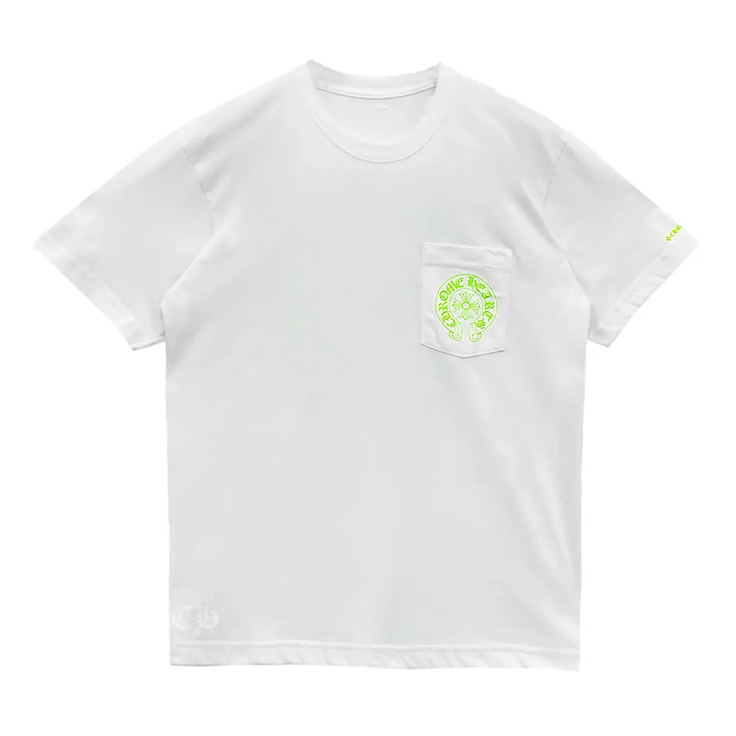 Chrome Hearts Neon Green Horseshoe Logo Pocket Short Sleeve Tee White