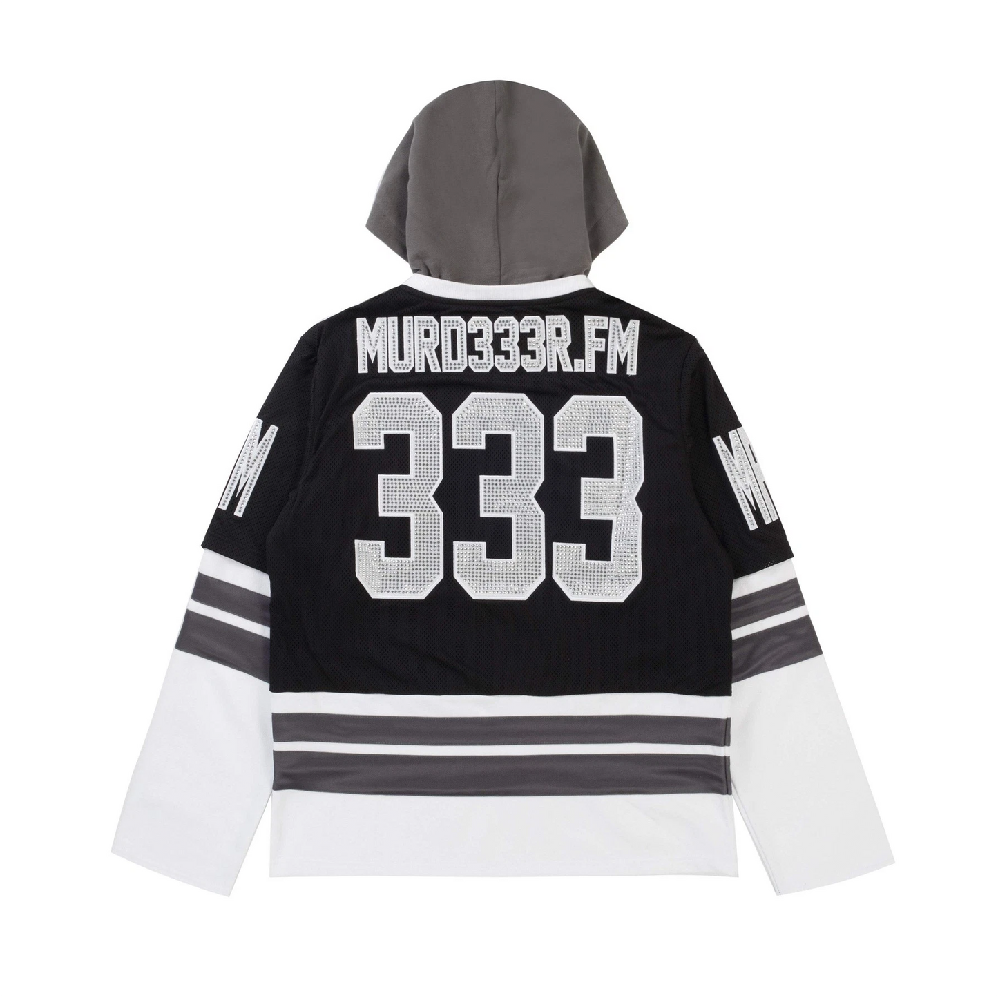 Murd333r.FM LA IC333 Hooded Hockey Jersey Black White