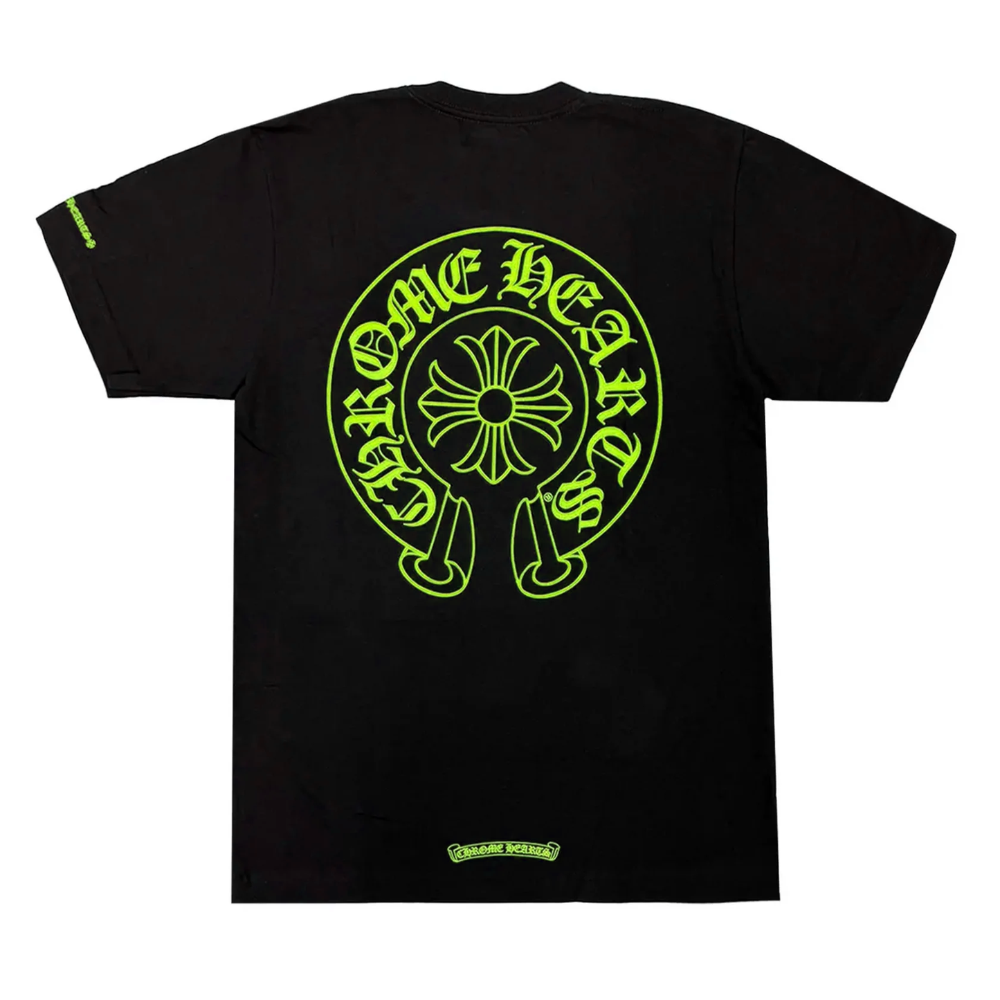 Chrome Hearts Neon Green Horseshoe Logo Pocket Short Sleeve Tee Black