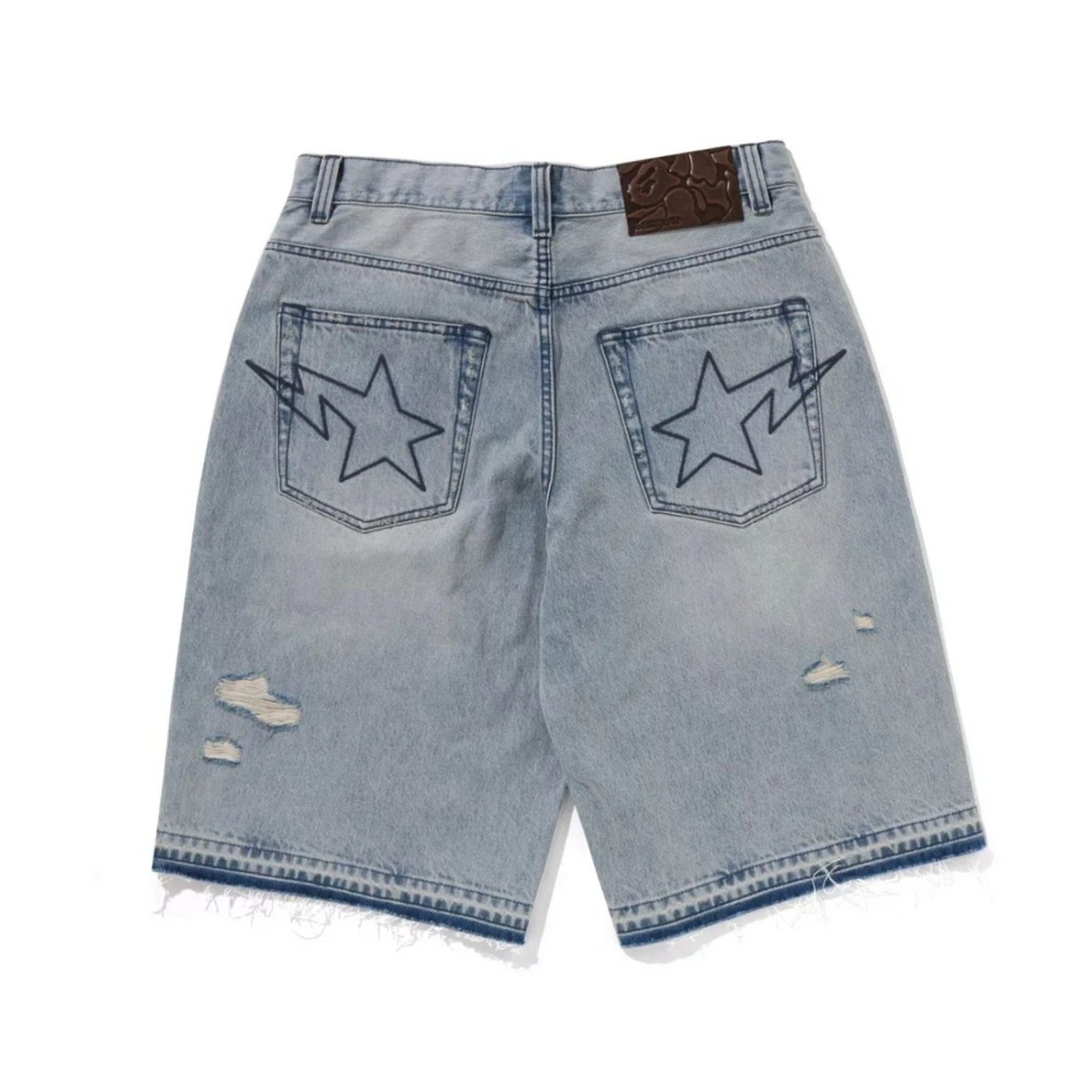 Bape A Bathing Ape Destroyed Sta Relaxed Fit Denim Shorts Pants [USED] - L (Used)