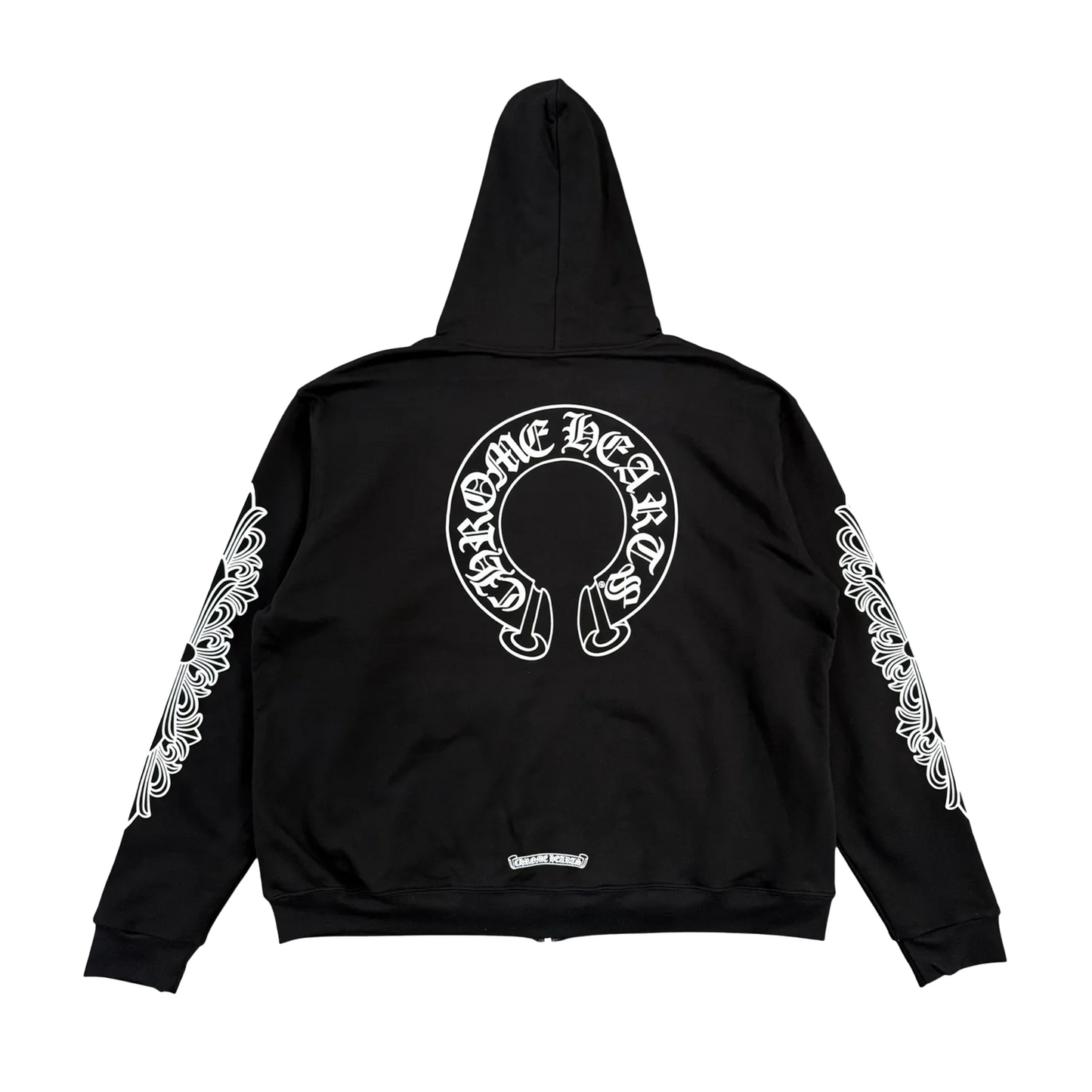 Chrome Hearts Horseshoe Floral Logo Zip Up Thermal Lined Hooded Sweatshirt Black White