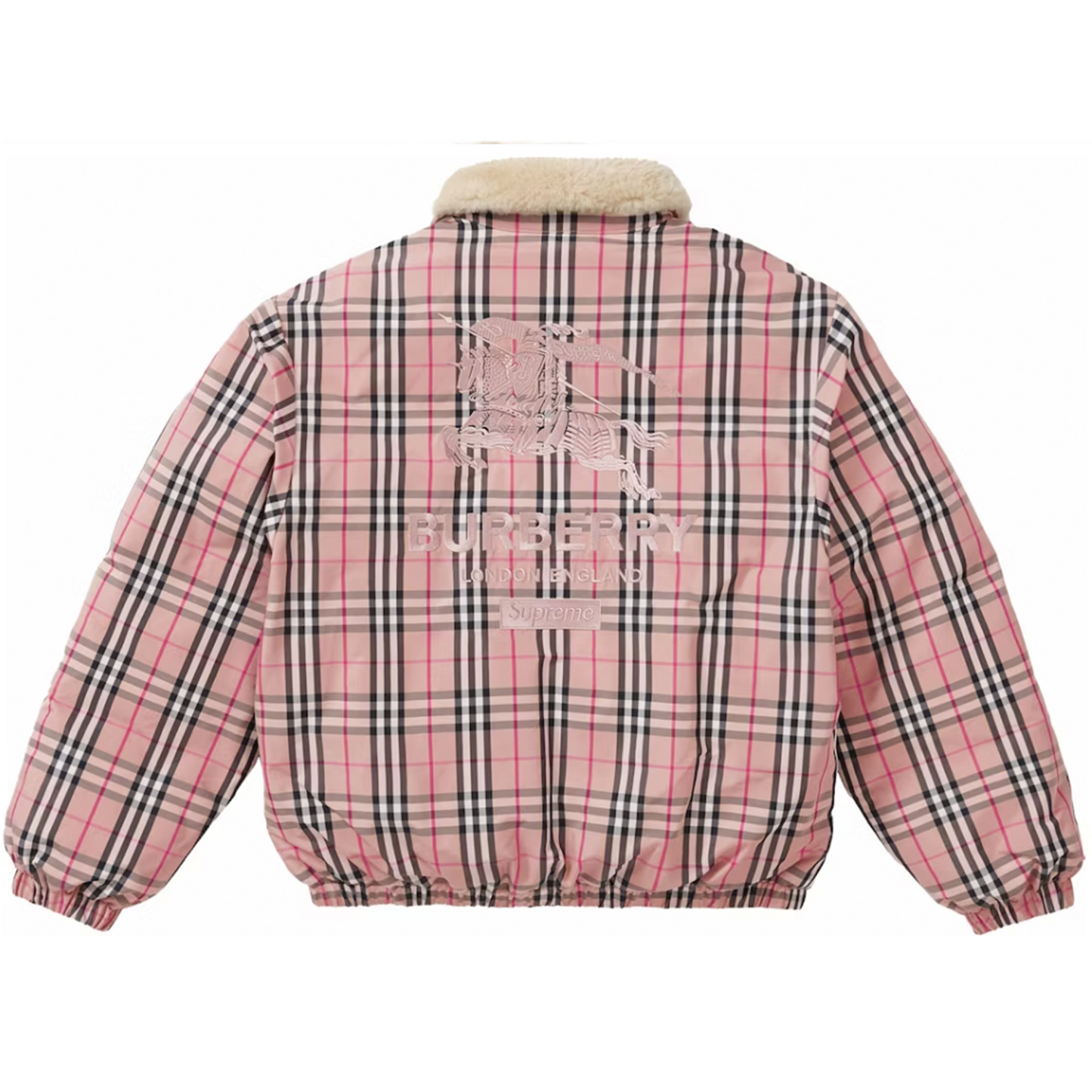 Supreme Burberry Shearling Collar Down Puffer Jacket Pink