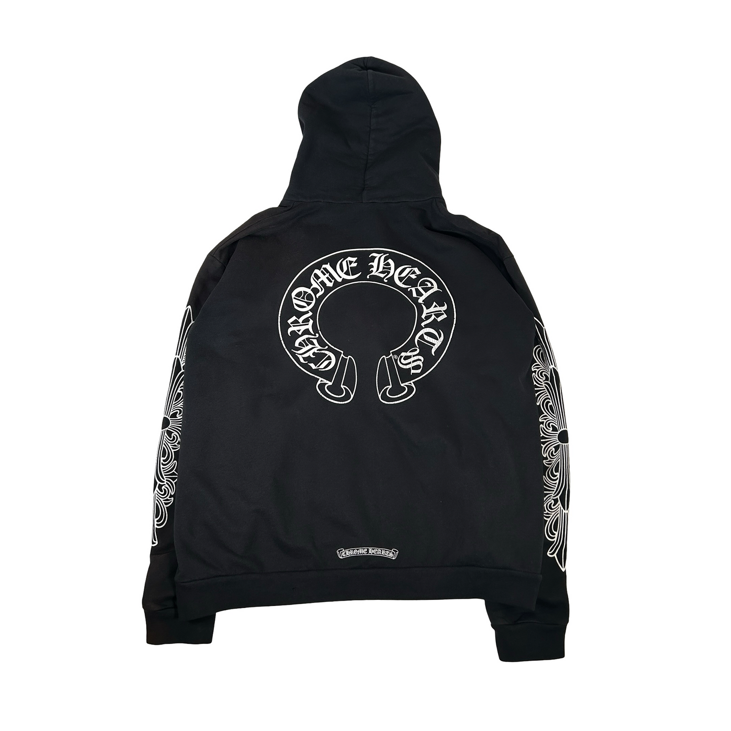 Chrome Hearts Horseshoe Floral Cross Sleeve Zip Up Hoodie Black/White [USED] - XL (Used)
