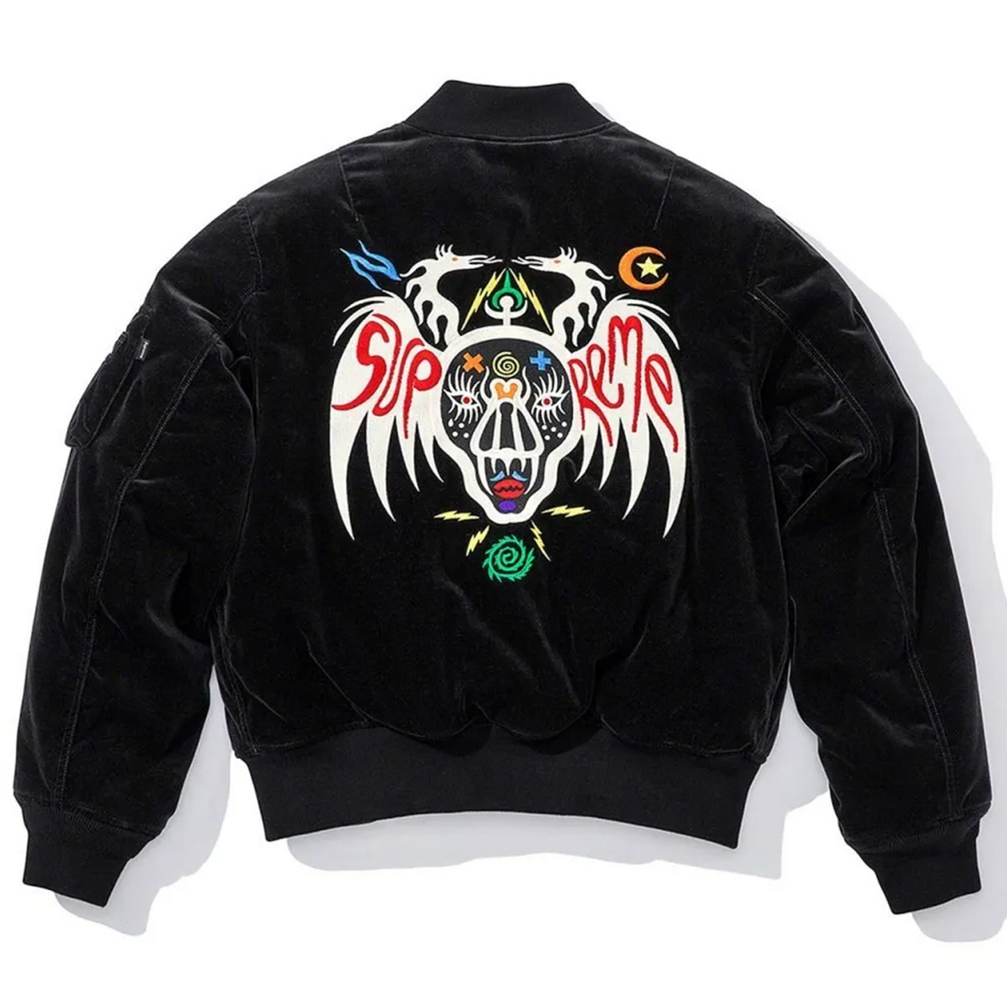 Supreme Clayton Patterson Skulls Embroidered Velvet MA-1 Black [USED] - M (Used)