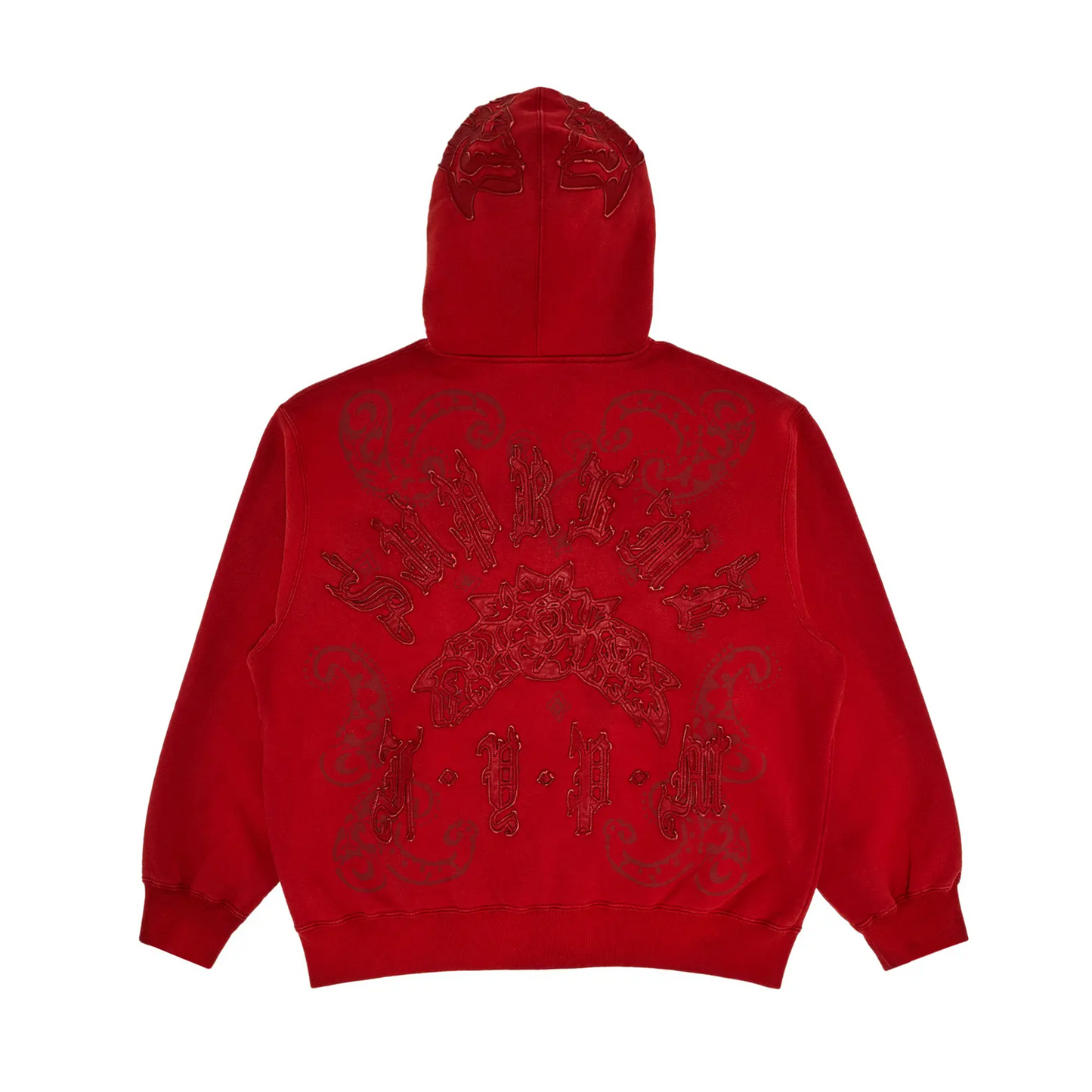 Supreme Leather Applique Zip Up Hooded Sweatshirt Burnt Red
