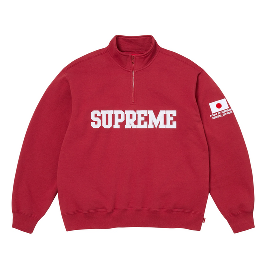 Supreme Shop Flag Half Zip Pullover Dark Red Tokyo