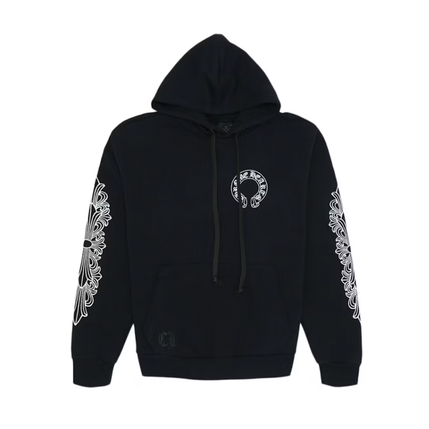 Chrome Hearts Horseshoe Floral Cross Sleeve Pullover Hoodie Black/White [USED] - M (Used)
