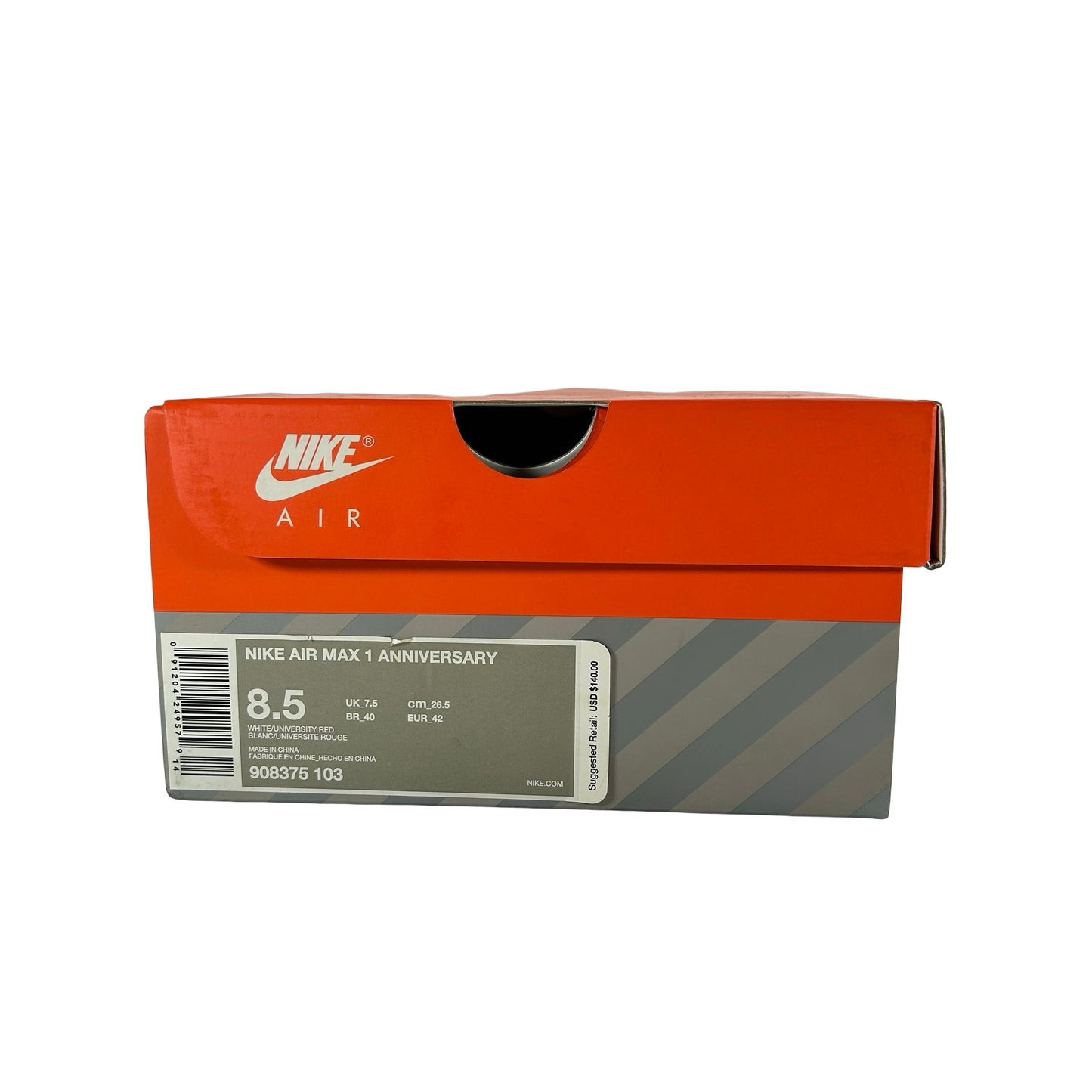 908375 103 Nike Air Max 1 Anniversary Red (2017/2018 Restock Pair) [USED] - 8.5 M (Used)