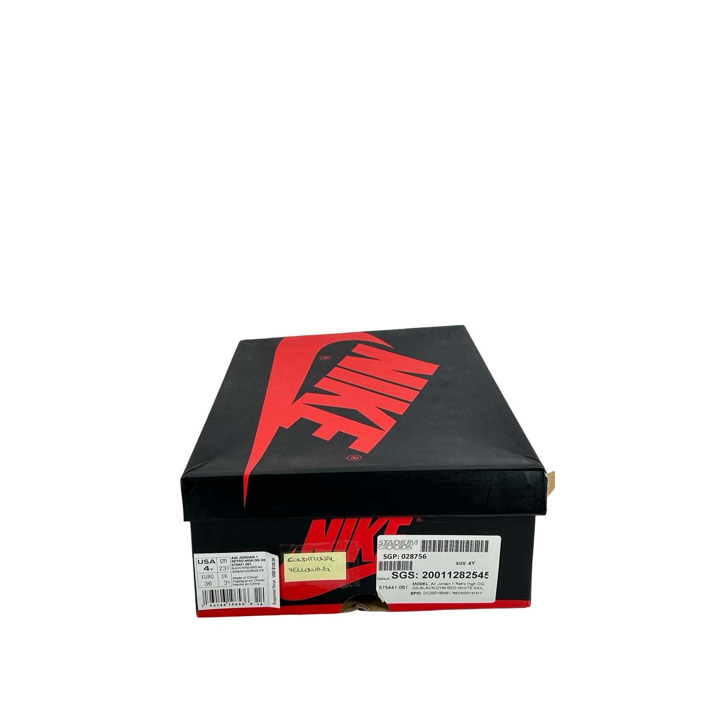 575441 061 Jordan 1 Retro High Black Gym Red (GS) [CONDITIONAL] - 4 Y (Yellowing)