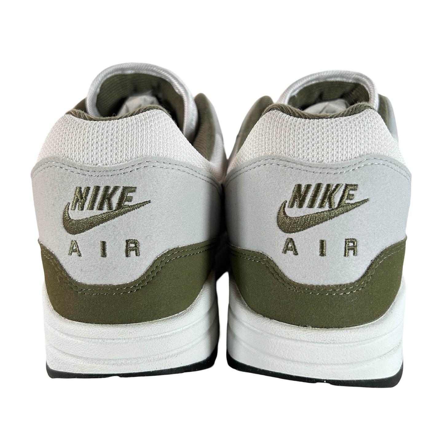 FD9082 102 Nike Air Max 1 White Black Medium Olive [USED] - 13 M (Used)